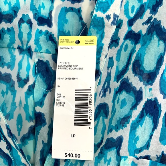 Covington Petite Women's Blue White Aqua V-Neck Button Down 3/4 Sleeve Blouse - Picture 4 of 12